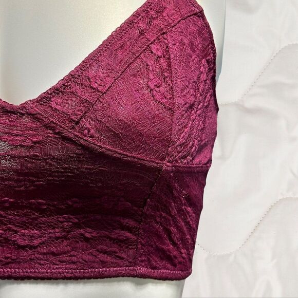 Intimately Free People Bralette S Maroon Stretchy Adjustable Straps‎ Floral - Picture 2 of 7